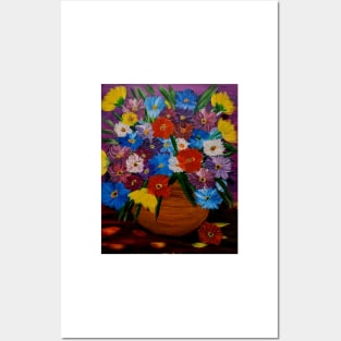 A lovely boutique of mixed flowers in a gold vintage vase Posters and Art